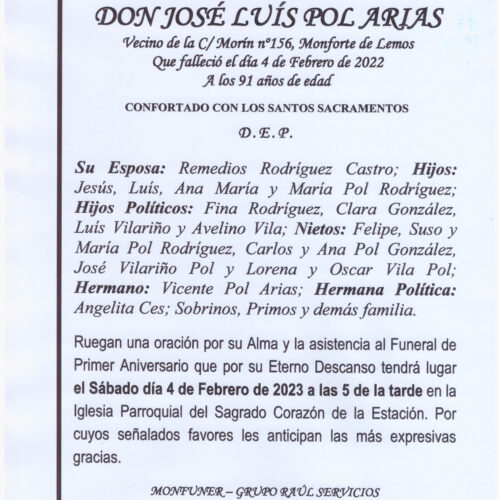 PRIMER ANIVERSARIO DE DON JOSE LUIS POL ARIAS