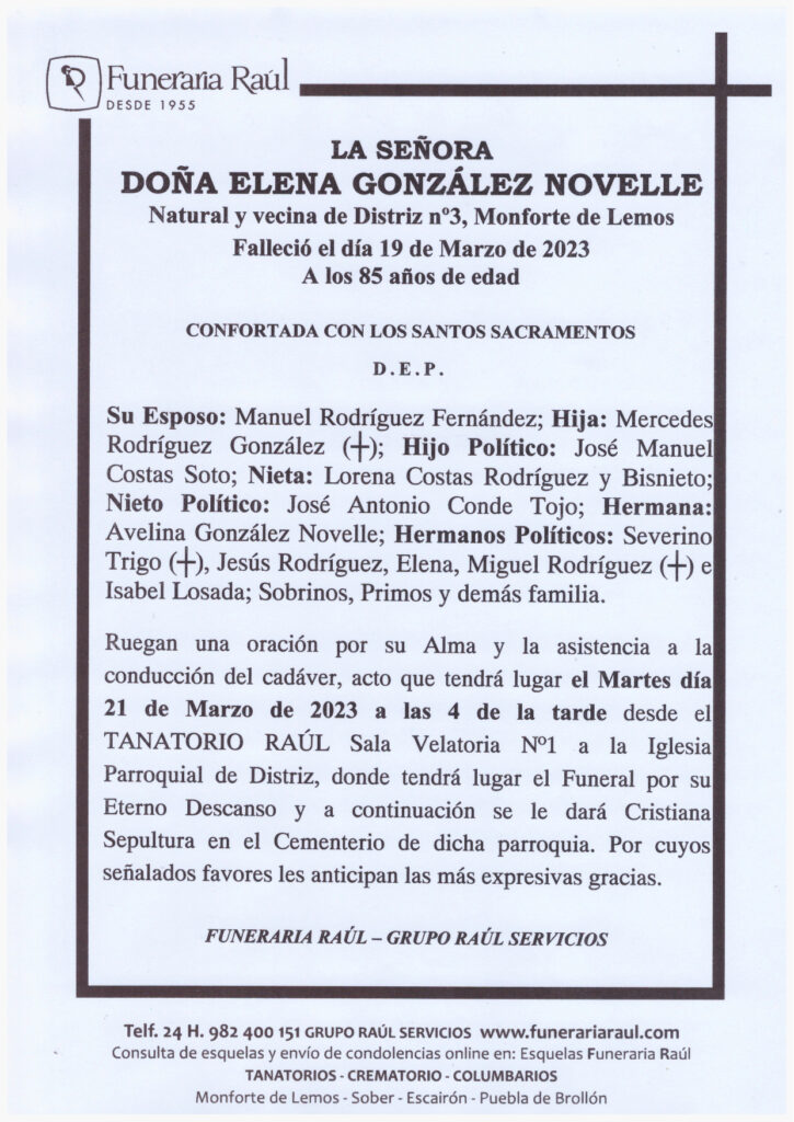 LA SEÑORA DOÑA ELENA GONZALEZ NOVELLE