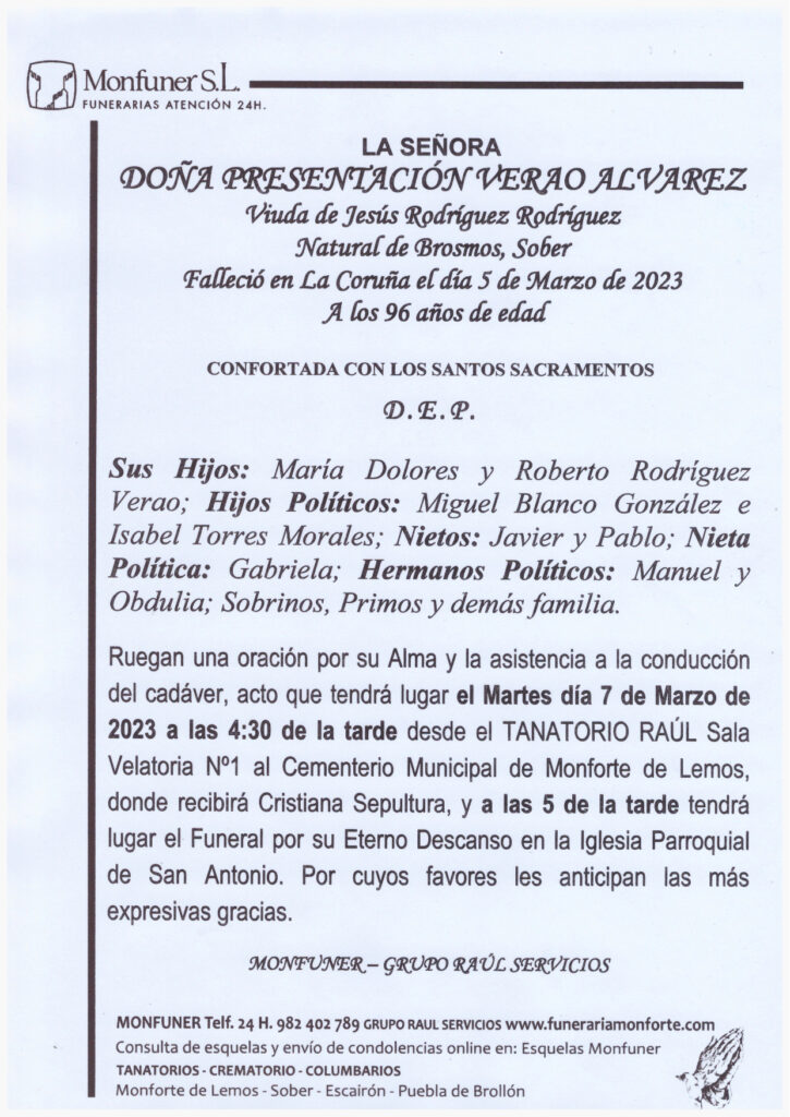 LA SEÑORA DOÑA PRESENTACION VERAO ALVAREZ