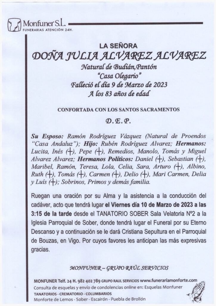 LA SEÑORA DOÑA JULIA ALVAREZ ALVAREZ