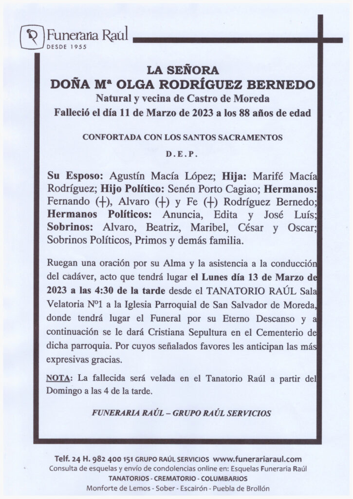 LA SEÑORA DOÑA Mª OLGA RODRIGUEZ BERNEDO