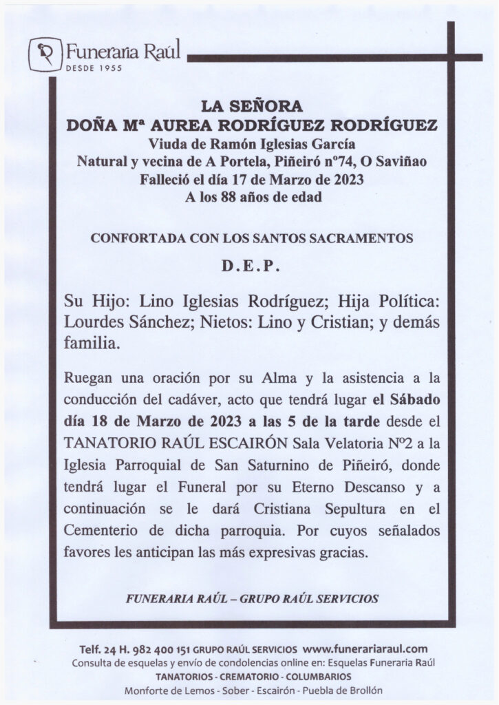 LA SEÑORA DOÑA Mª AUREA RODRIGUEZ RODRIGUEZ