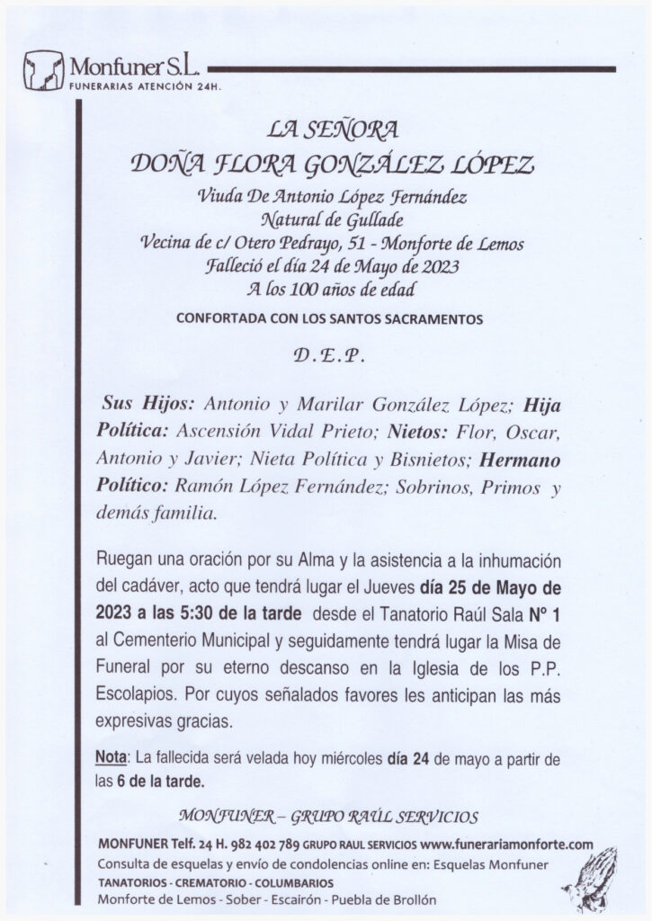 LA SEÑORA DOÑA FLORA GONZALEZ LOPEZ