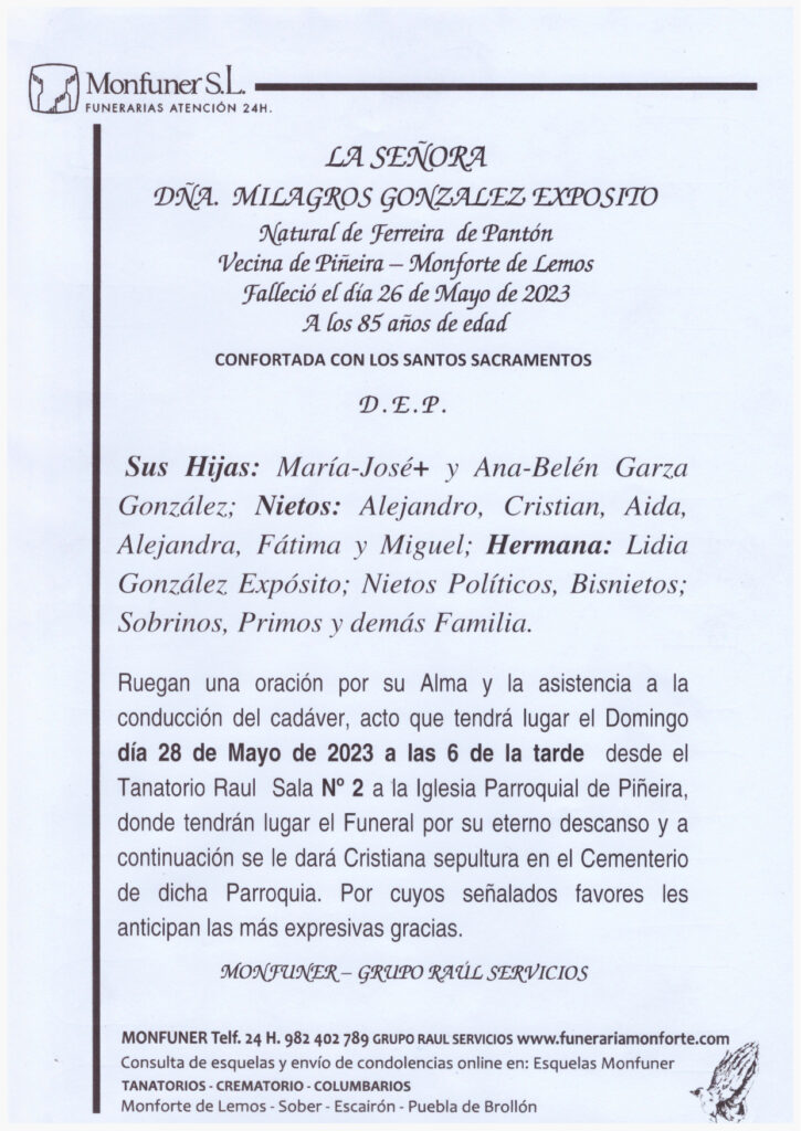 LA SEÑORA DOÑA MILAGROS GONZALEZ EXPOSITO