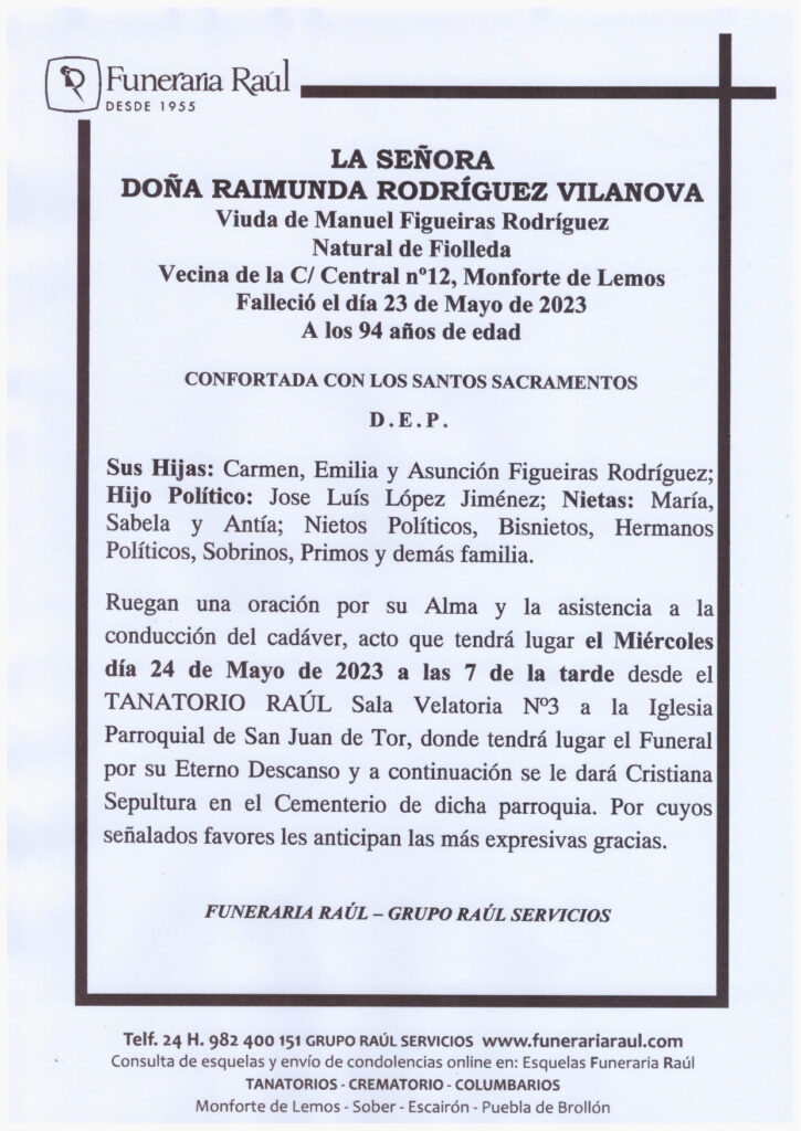 LA SEÑORA DOÑA RAIMUNDA RODRIGUEZ VILANOVA
