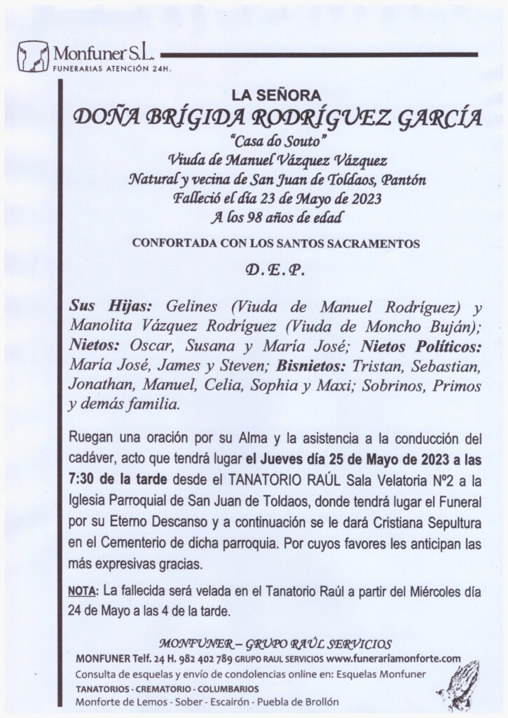 LA SEÑORA DOÑA BRIGIDA RODRIGUEZ GARCIA