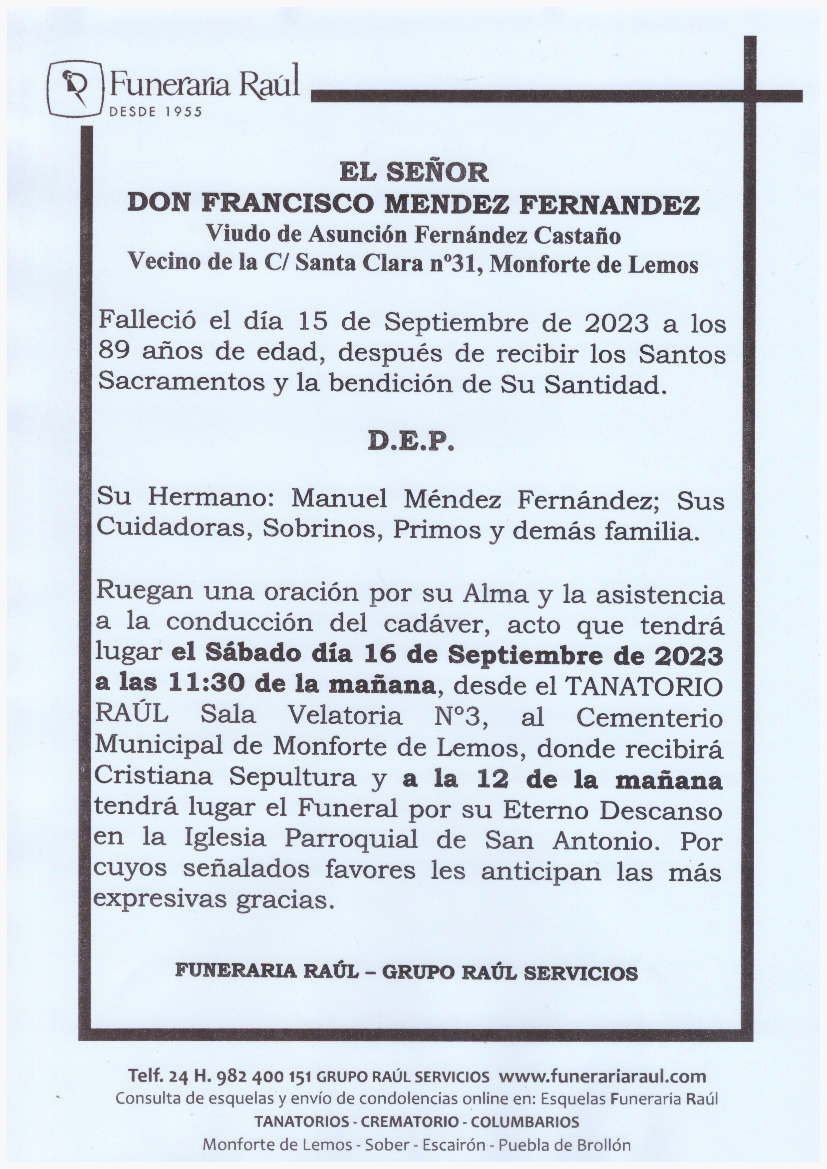 EL SEÑOR DON FRANCISCO MENDEZ FERNANDEZ