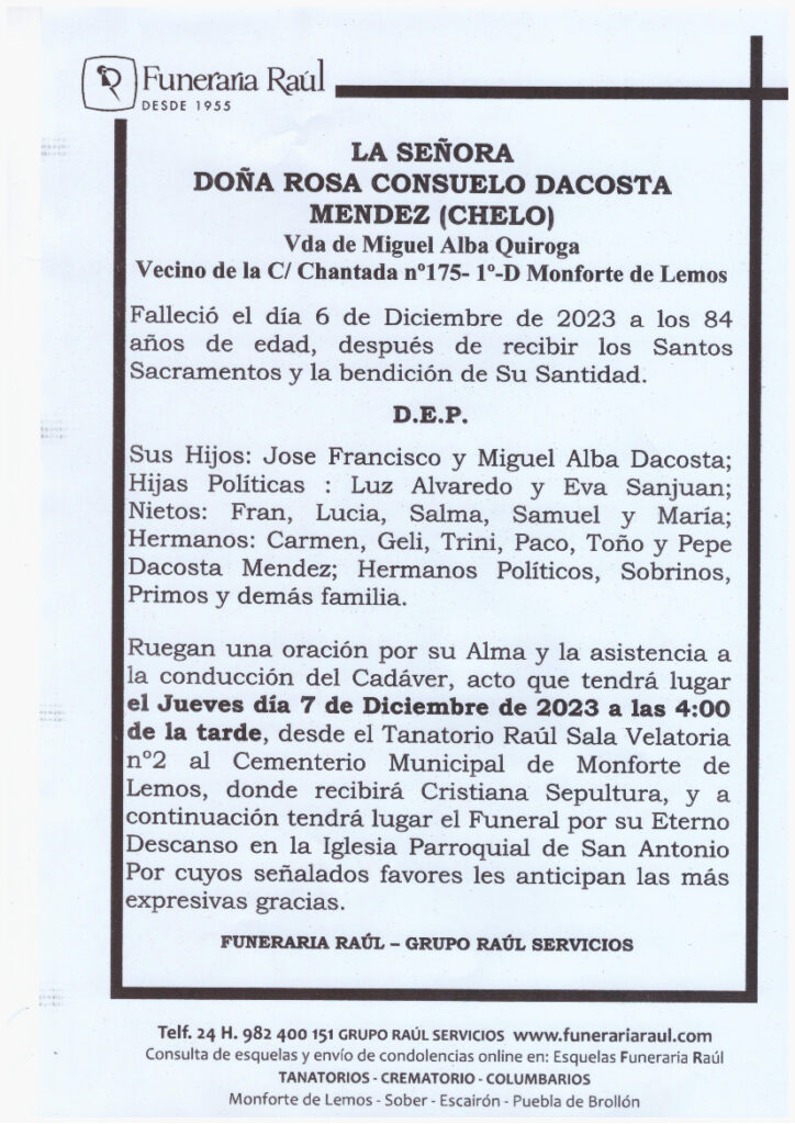 DOÑA ROSA CONSUELO DACOSTA MENDEZ