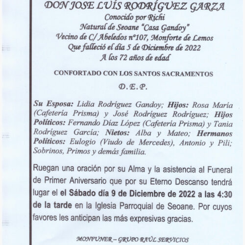 PRIMER ANIVERSARIO DE DON JOSE LUIS RODRIGUEZ GARZA