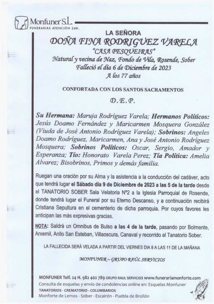 LA SEÑORA DOÑA FINA RODRIGUEZ VARELA