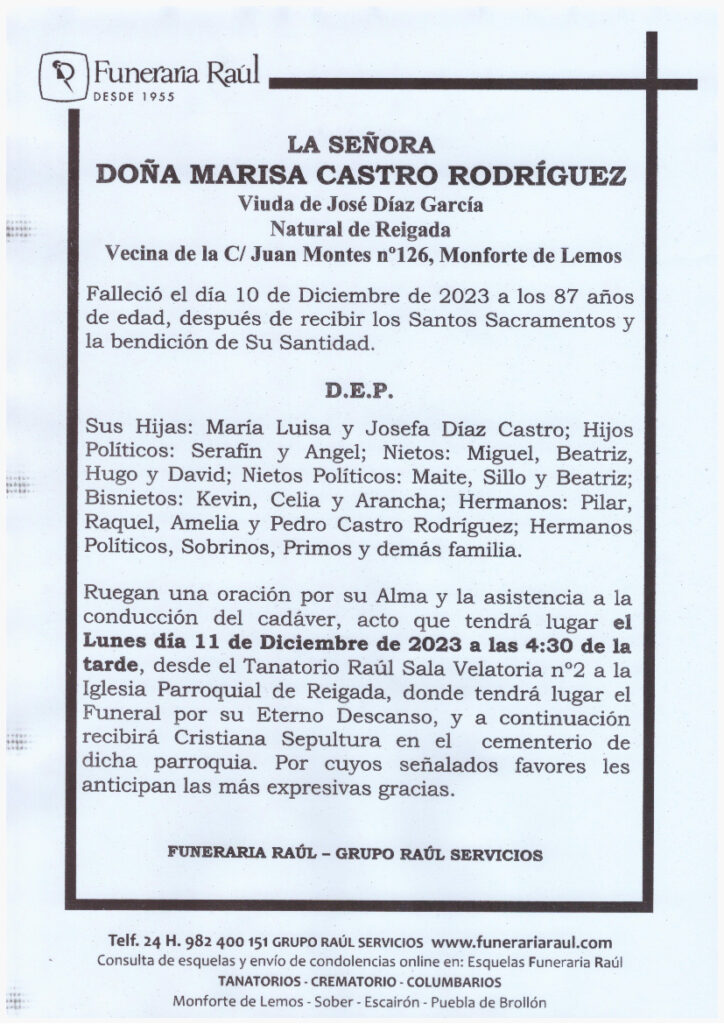 LA SEÑORA DOÑA MARISA CASTRO RODRIGUEZ