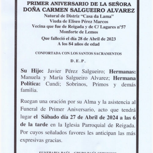 PRIMER ANIVERSARIO DE DOÑA CARMEN SALGUEIRO ALVAREZ