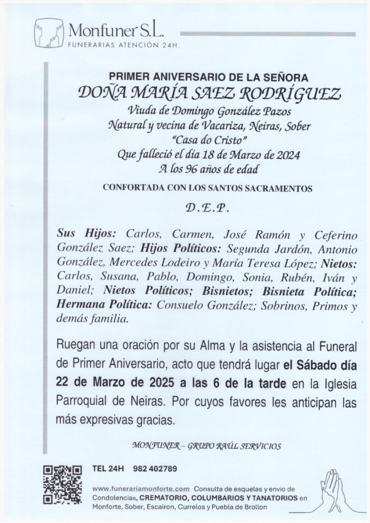 PRIMER ANIVERSARIO DE DOÑA MARIA SAEZ RODRIGUEZ