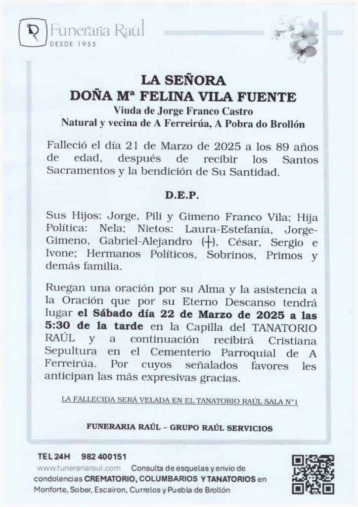 LA SEÑORA DOÑA MARIA FELINA VILA FUENTE