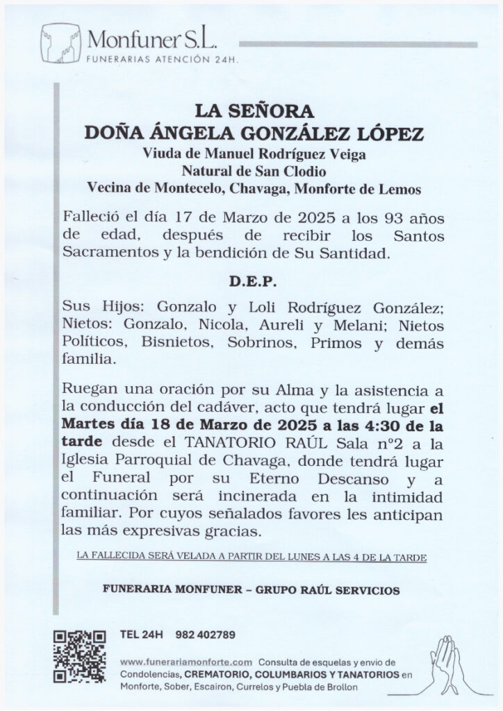 LA SEÑORA DOÑA ANGELA GONZALEZ LOPEZ