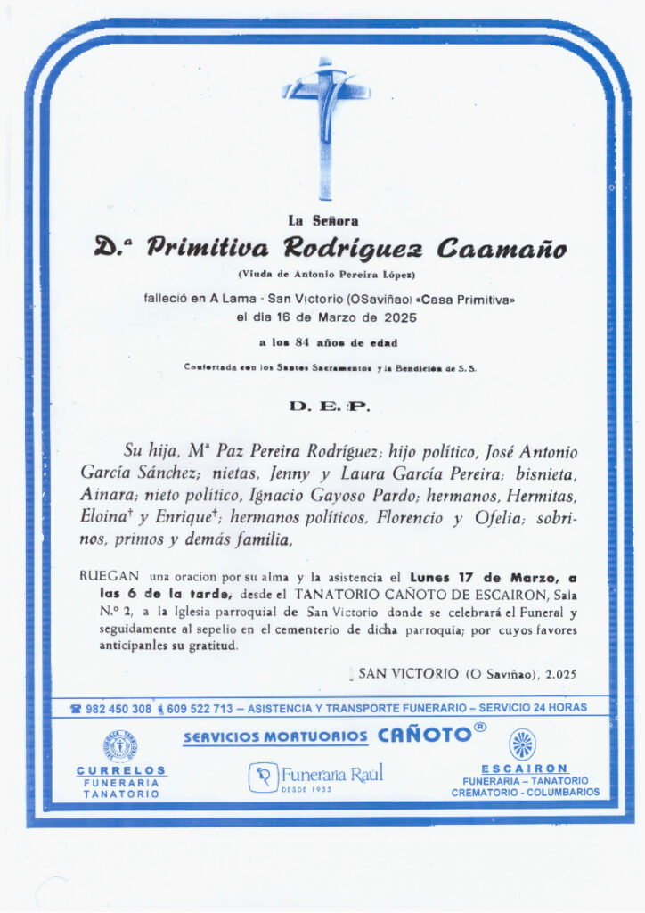 LA SEÑORA DOÑA PRIMITIVA RODRIGUEZ CAAMAÑO