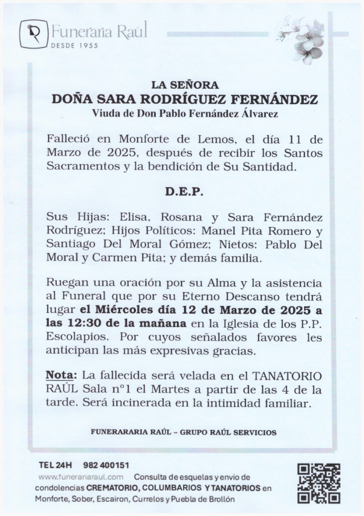 LA SEÑORA DOÑA SARA RODRIGUEZ FERNANDEZ