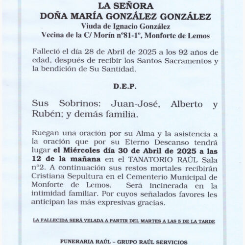 LA SEÑORA DOÑA MARIA GONZALEZ GONZALEZ