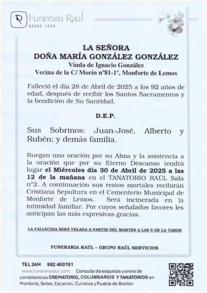 LA SEÑORA DOÑA MARIA GONZALEZ GONZALEZ
