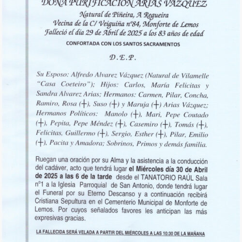 LA SEÑORA DOÑA PURIFICACION ARIAS VAZQUEZ
