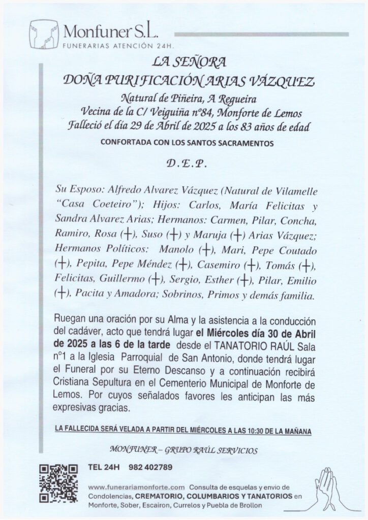LA SEÑORA DOÑA PURIFICACION ARIAS VAZQUEZ