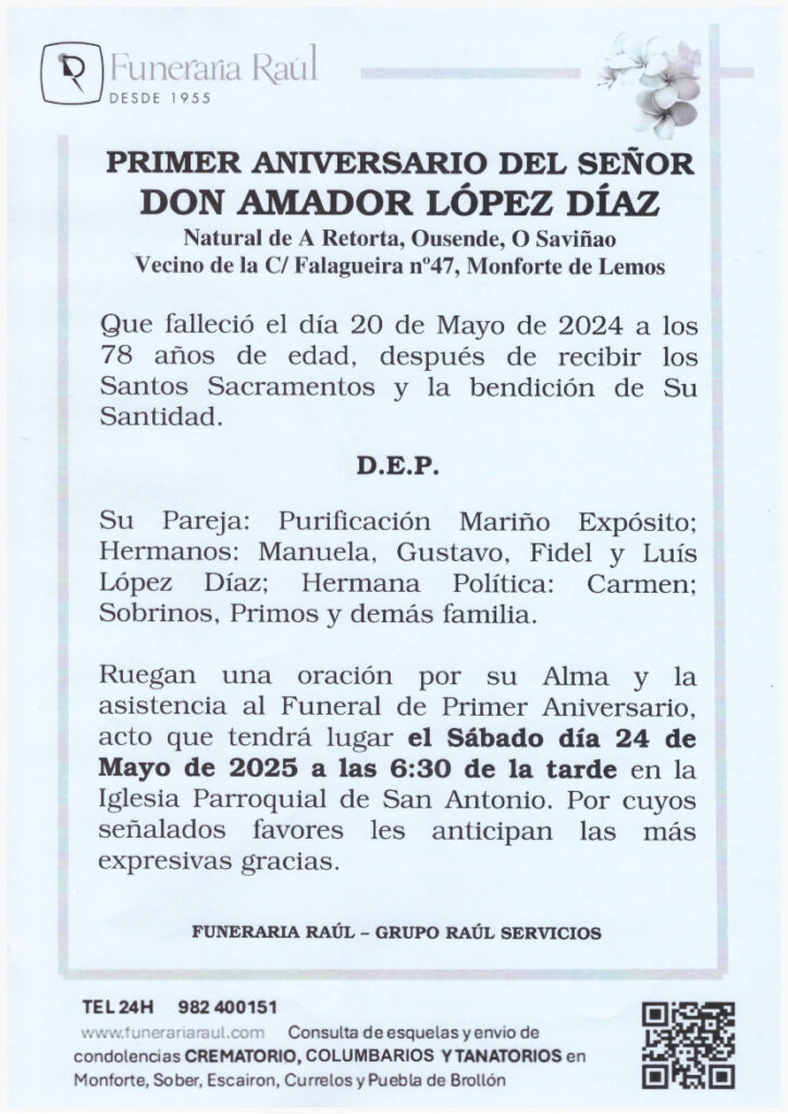 PRIMER ANIVERSARIO DE DON AMADOR LOPEZ DIAZ