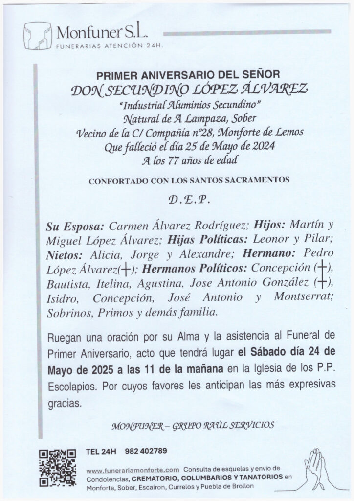 PRIMER ANIVERSARIO DE DON SECUNDINO LOPEZ ALVAREZ