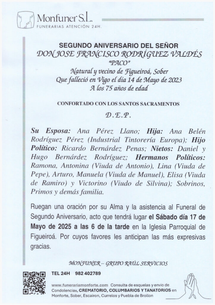 SEGUNDO ANIVERSARIO DE DON JOSE FRANCISCO RODRIGUEZ VALDES