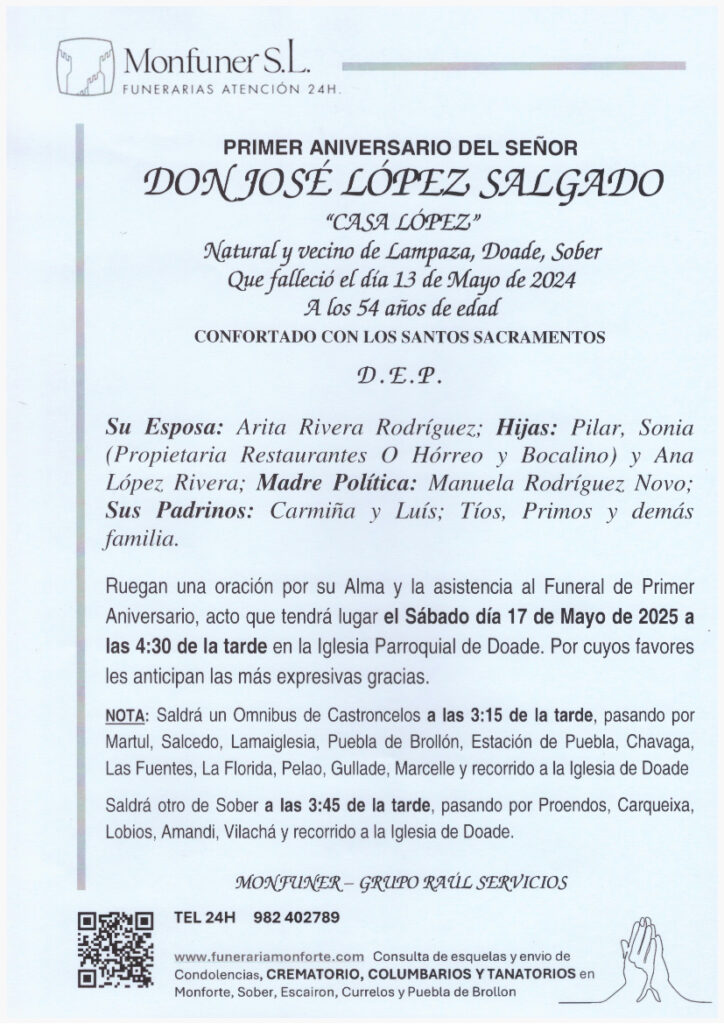 PRIMER ANIVERSARIO DE DON JOSE LOPEZ SALGADO