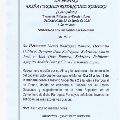 LA SEÑORA DOÑA CARMEN RODRIGUEZ ROMERO