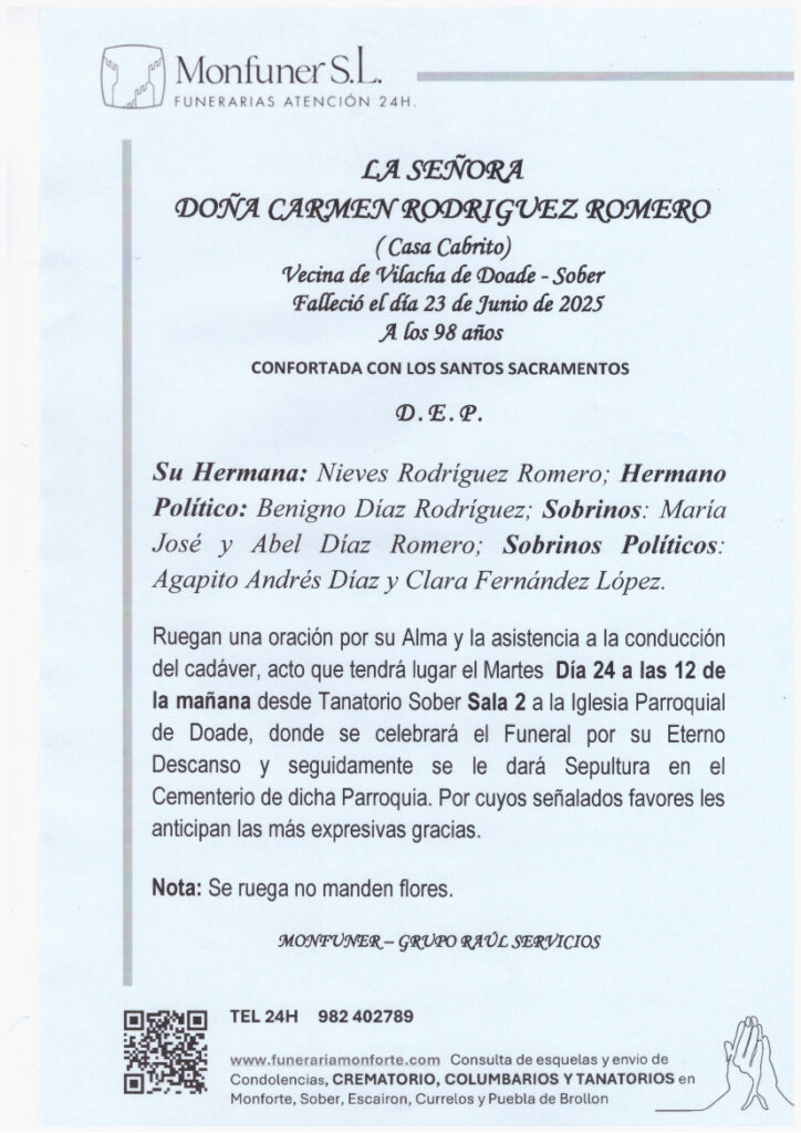 LA SEÑORA DOÑA CARMEN RODRIGUEZ ROMERO