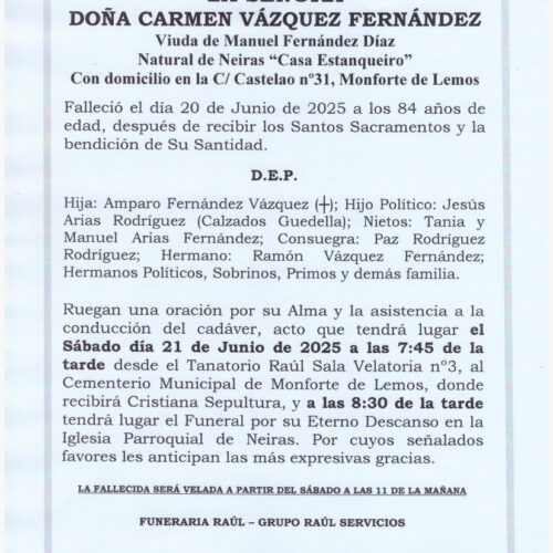 LA SEÑORA DOÑA CARMEN VAZQUEZ FERNANDEZ