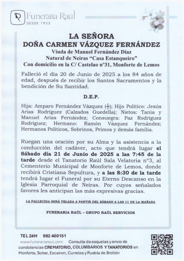 LA SEÑORA DOÑA CARMEN VAZQUEZ FERNANDEZ