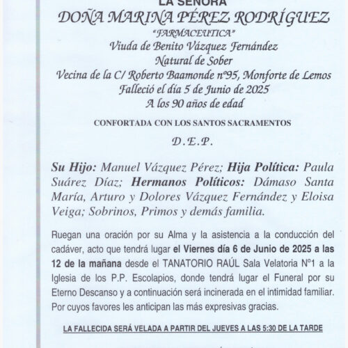 LA SEÑORA DOÑA MARINA PEREZ RODRIGUEZ