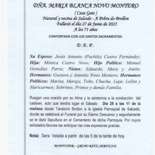 LA SEÑORA DOÑA BLANCA NOVO MONTERO