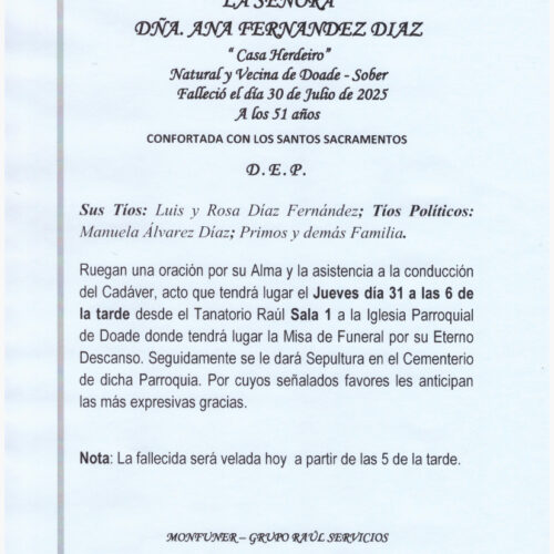 LA SEÑORA DOÑA ANA FERNANDEZ DIAZ