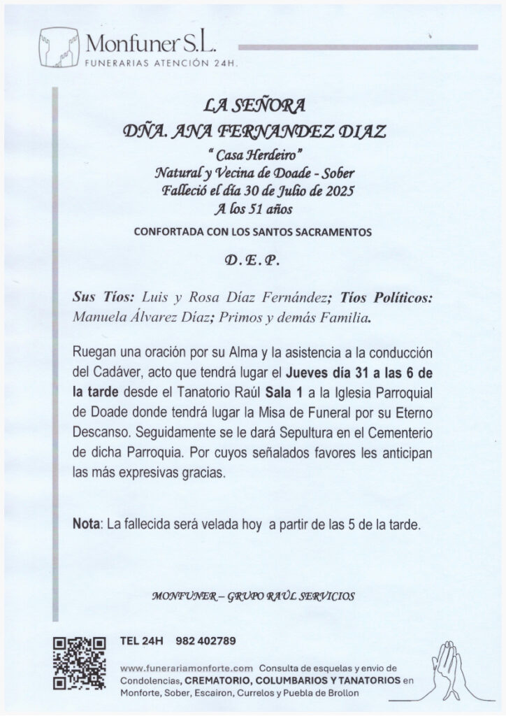 LA SEÑORA DOÑA ANA FERNANDEZ DIAZ