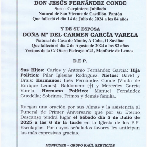 PRIMER ANIVERSARIO DE DON JESUS FDEZ CONDE Y Mª CARMEN GARCIA VARELA