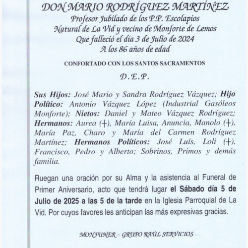 PRIMER ANIVERSARIO DE DON MARIO RODRIGUEZ MARTINEZ