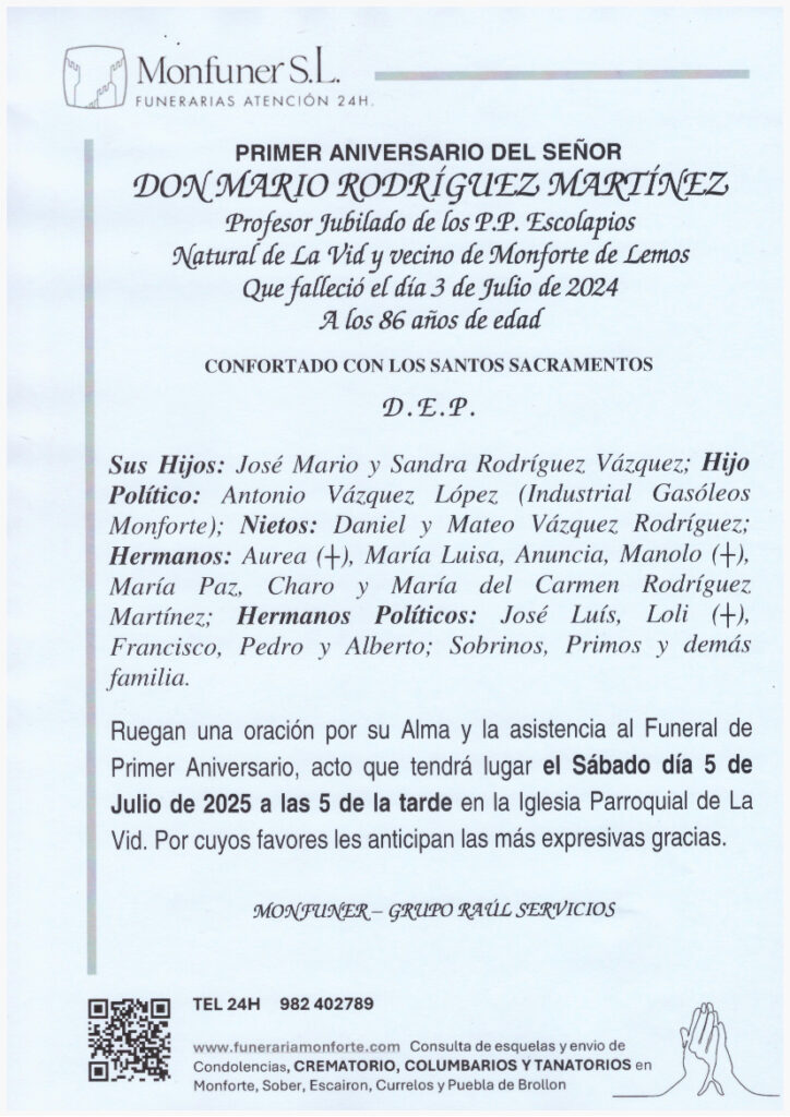 PRIMER ANIVERSARIO DE DON MARIO RODRIGUEZ MARTINEZ