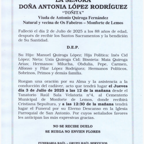 LA SEÑORA DOÑA ANTONIA LOPEZ RODRIGUEZ