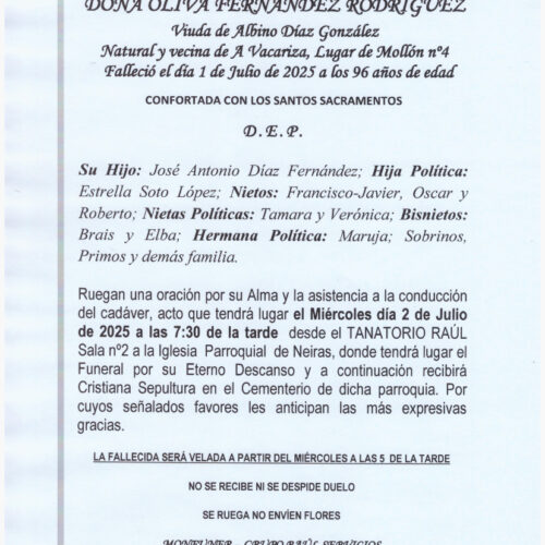 LA SEÑORA DOÑA OLIVA FERNANDEZ RODRIGUEZ