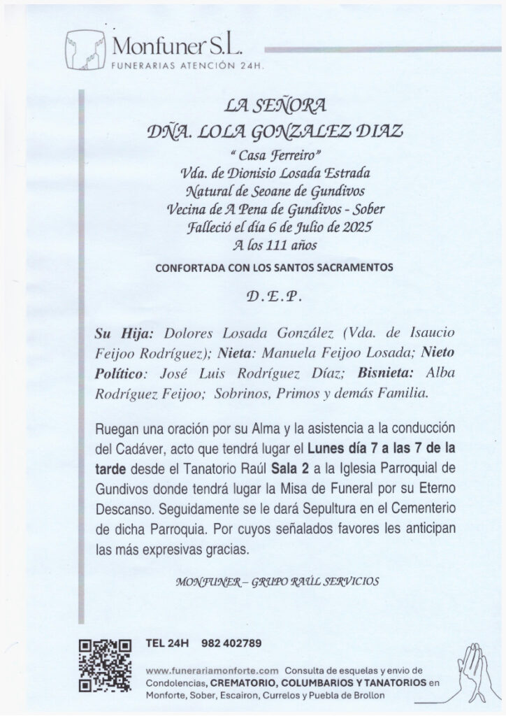 LA SEÑORA DOÑA LOLA GONZALEZ DIAZ