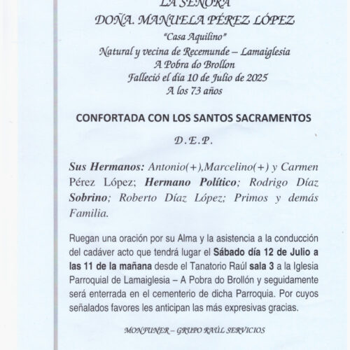 LA SEÑORA DOÑA MANUELA PEREZ LOPEZ