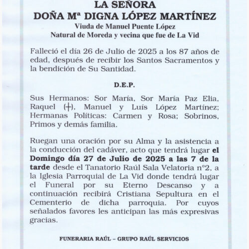 LA SEÑORA DOÑA MARIA DIGNA LOPEZ MARTINEZ