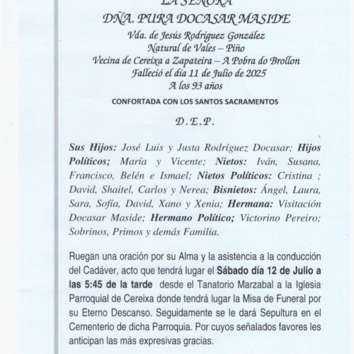 LA SEÑORA DOÑA PURA DOCASAR MASIDE