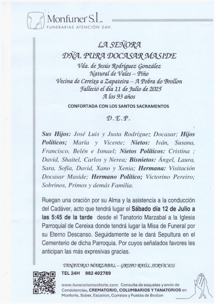 LA SEÑORA DOÑA PURA DOCASAR MASIDE