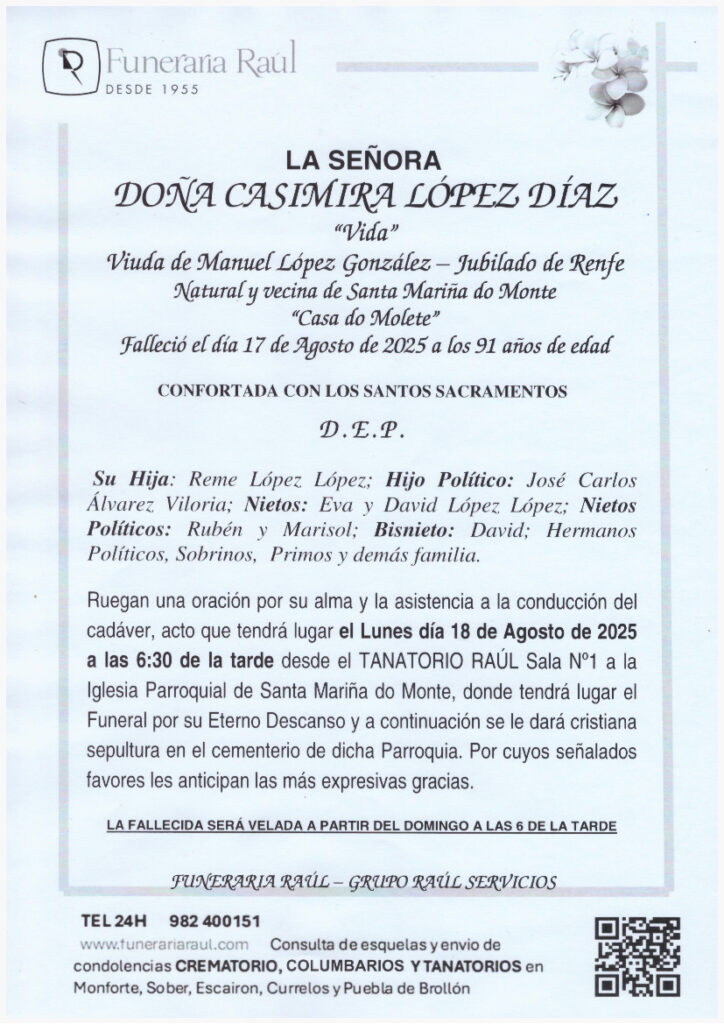 LA SEÑORA DOÑA CASIMIRA LOPEZ DIAZ
