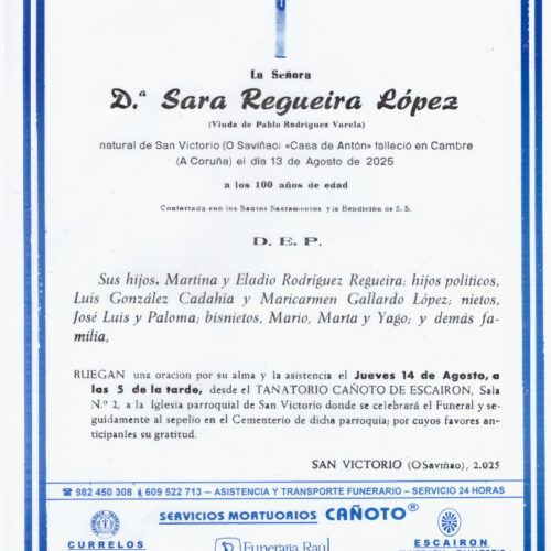 LA SEÑORA DOÑA SARA REGUEIRA LOPEZ
