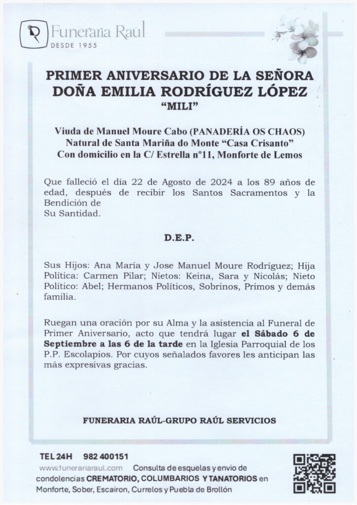 PRIMER ANIVERSARIO DE DOÑA EMILIA RODRIGUEZ LOPEZ